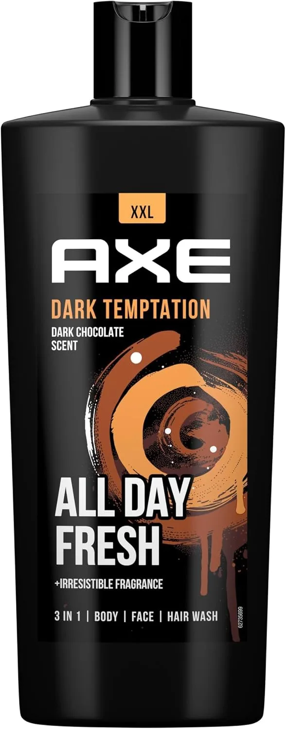 AXE ▫️ Gel de banho e champô Dark Temptation XXL 3 em 1 para uma frescura duradoura e um aroma agradável após o banho, testado dermatologicamente, 700 ml