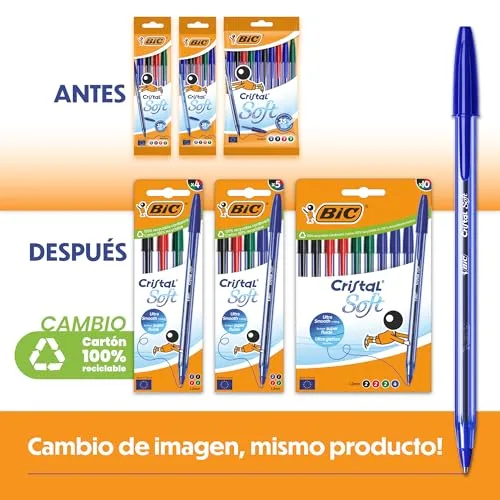 BIC ▫️ Canetas esferográficas Cristal Soft com ponta média (1,2 mm) e tinta Easy Glide - Azul, caixa de cartão com 10 unidades 3