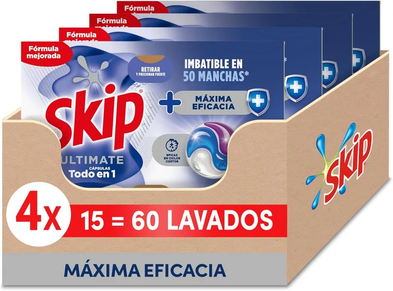 Skip ▫️ Ultimate Detergente em Cápsulas para a roupa - Máxima Eficácia, 4 x 15 lavagens