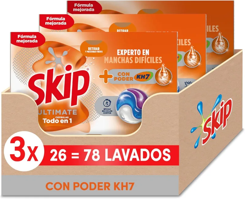 Skip ▫️ Ultimate Detergente em Cápsulas para a roupa Poder KH7, 3 x 26 lavagens