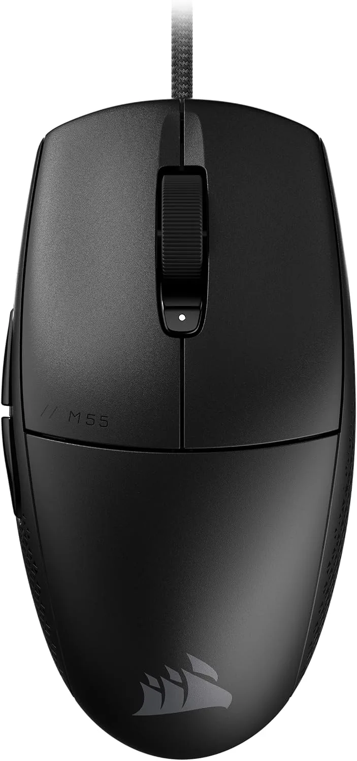 Corsair ▫️ Rato leve M55 para jogos FPS com fio – Preto | 16 000 DPI, seis botões programáveis, pegas laterais texturizadas