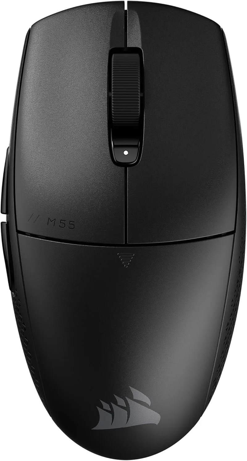 Corsair ▫️ Rato para jogos FPS M55 sem fios e leve - 2,4 GHz e Bluetooth - 24 000 DPI - Bateria de longa duração - Seis botões programáveis - Pegas laterais texturadas - Preto