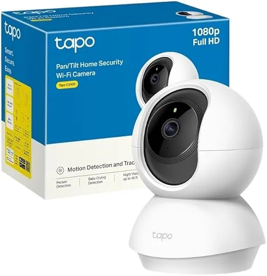 Tapo ▫️ C200C - Câmara IP Wi-Fi 360°, FHD 1080p, Visão nocturna, Deteção de movimento, Suporta cartão SD, Compatível com Alexa, Cabo de 1,5 m, sem suporte de montagem