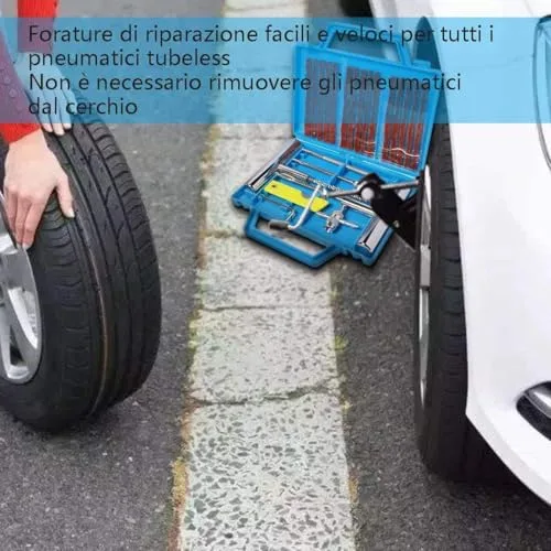 QUNNIE ▫️ Kit de reparação de pneus, kit de reparação de pneus de 53 peças, kit de reparação de pneus portátil para automóveis, camiões, motociclos, veículos recreativos e tratores 4