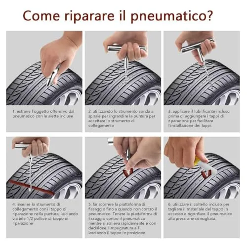 QUNNIE ▫️ Kit de reparação de pneus, kit de reparação de pneus de 53 peças, kit de reparação de pneus portátil para automóveis, camiões, motociclos, veículos recreativos e tratores 5