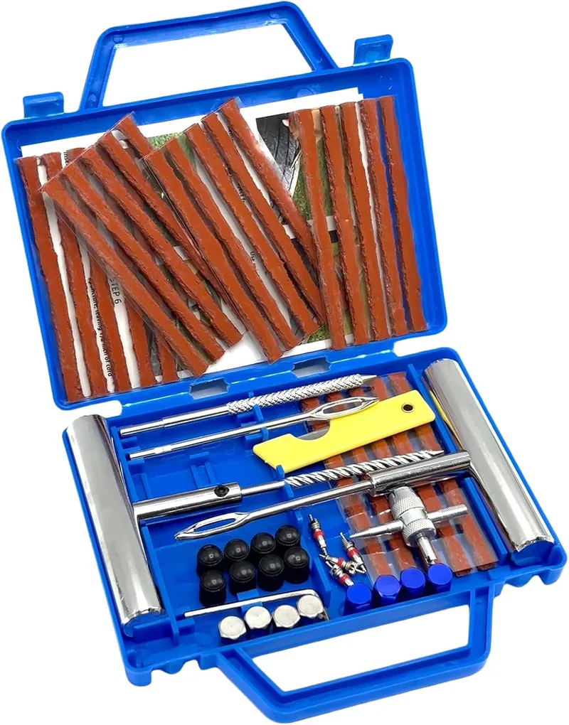 QUNNIE ▫️ Kit de reparação de pneus, kit de reparação de pneus de 53 peças, kit de reparação de pneus portátil para automóveis, camiões, motociclos, veículos recreativos e tratores