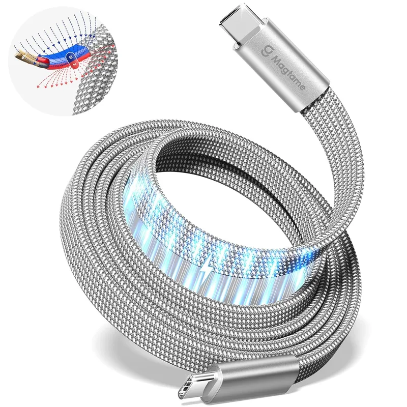 Magtame ▫️ Cabo USB C magnético plano 240W, carregamento rápido 5A 1m em tecido de nylon, para telemóvel 15/15 Pro/17 Pro Max, Samsung, MacBook