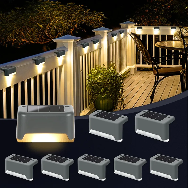 GIGALUMI ▫️ Solar Outdoor Lights Pack of 8, Waterproof, LED Outdoor Staircase Lights, Escadas, Cercas, Pátios, Terraços, Cinza, Branco Quente