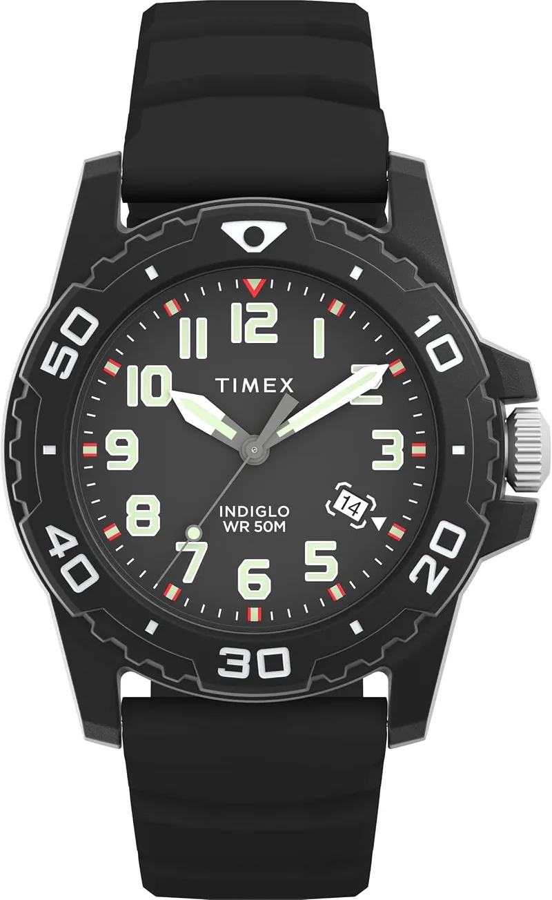 Timex ▫️ Relógio analógico de quartzo para homem com bracelete em silicone TW5M61200