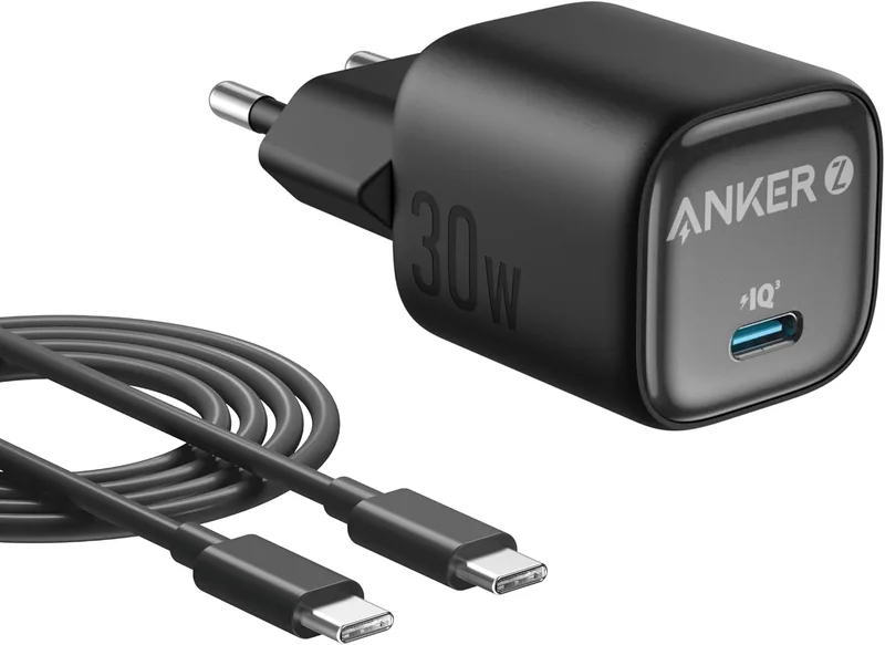 Anker ▫️ Carregador Zolo para iPhone de 30 W, carregador USB-C com carregamento rápido e compacto – Controlo de temperatura melhorado, design compacto, GaN, carregamento 3 vezes mais rápido, compatível com iPhone 16/15, iPad, Samsung, Pixel e outros