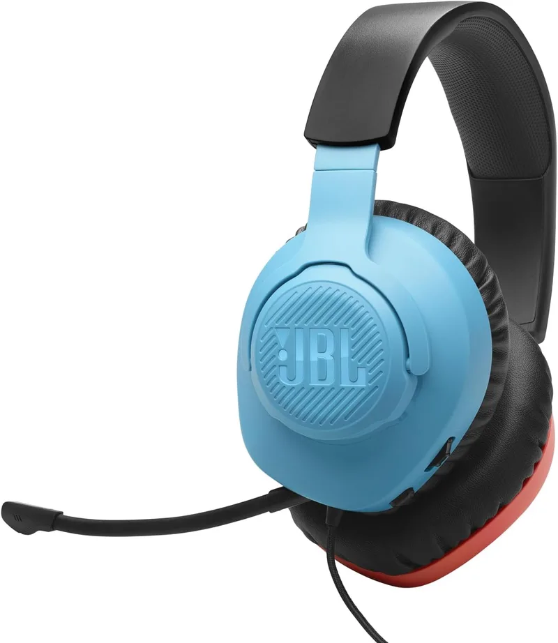 JBL ▫️ Quantum 100N, auscultadores para jogos com fios, com microfone destacável, QuantumSOUND Signature, compatíveis com várias plataformas e Windows Sonic Spatial Sound, azul e vermelho