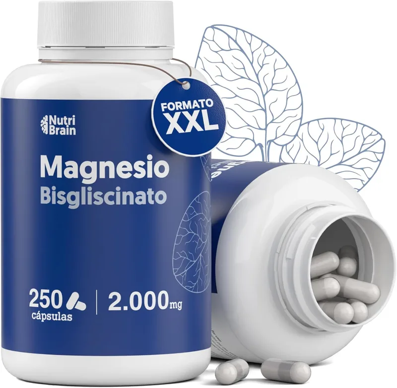 NUTRIBRAIN ▫️ Bisglicinato de magnésio puro 2000 mg - Dose XXL (250 cápsulas) | Forma quelatada para um sono reparador, energia, apoio muscular e ósseo e concentração | Biodisponibilidade máxima, sem efeitos laxantes