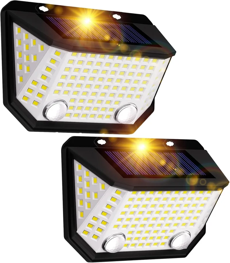 K KASONIC ▫️ Luzes solares de sensor duplo para vedações, 6500K à prova de água com ângulo de iluminação amplo de 300° para jardim, 2 pacotes de luzes solares para passadiços exteriores para casa