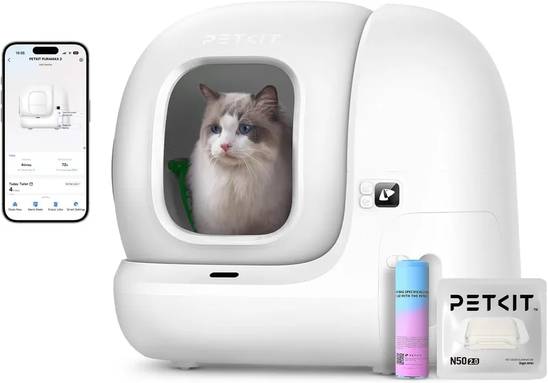 PETKIT ▫️ Pura MAX 2 Caixa de areia autolimpante para gatos, Sanita para gatos, Caixa de areia autolimpante para gatos, Anti-fugas, xSecure/Eliminar odores/APP/76 L, para vários gatos (sem purificador, com N50)