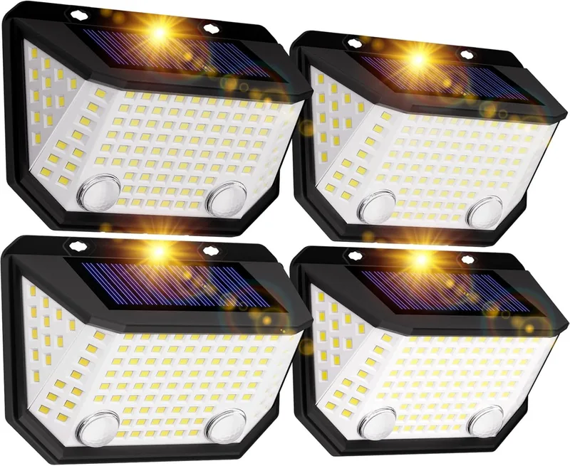 K KASONIC ▫️ Luzes solares de sensor duplo para vedações, 6500K à prova de água com ângulo de iluminação amplo de 300° para jardim, 4 pacotes de luzes solares para passadiços exteriores para casa