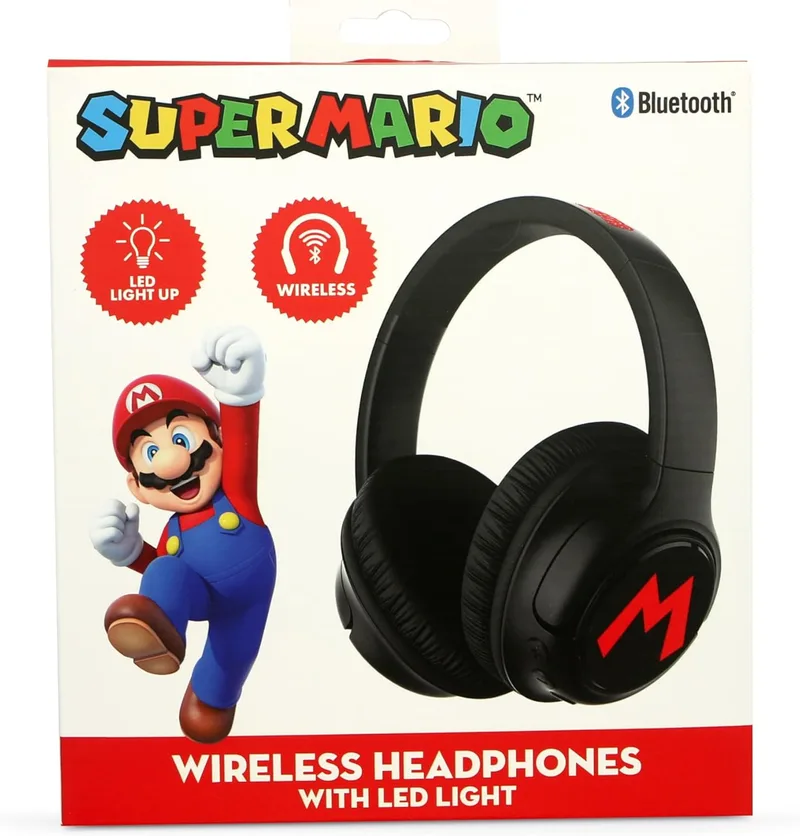 OTL Technologies ▫️ Auscultadores SEM FIOS dobráveis Super Mario com LUZ LED
