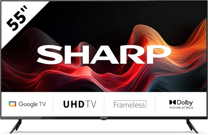 Sharp ▫️ 55GL4060E - Android TV sem moldura de 50" (sem moldura, 4K Ultra HD, 4X HDMI 2.1, 2X USB, Bluetooth), Google Assistant, Chromecast, HDR10, preto