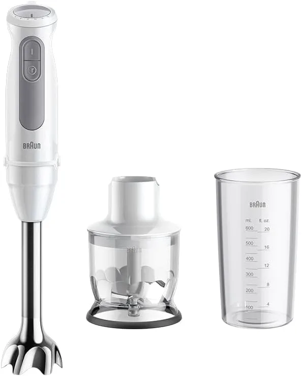 Braun ▫️ Varinha mágica MultiQuick 5 MQ50201M, tecnologia PowerBell Plus, 21 níveis de velocidade + turbo, EasyClick System Plus, pega em aço inoxidável, picador de 350 ml e copo de 600 ml, 1000 W,