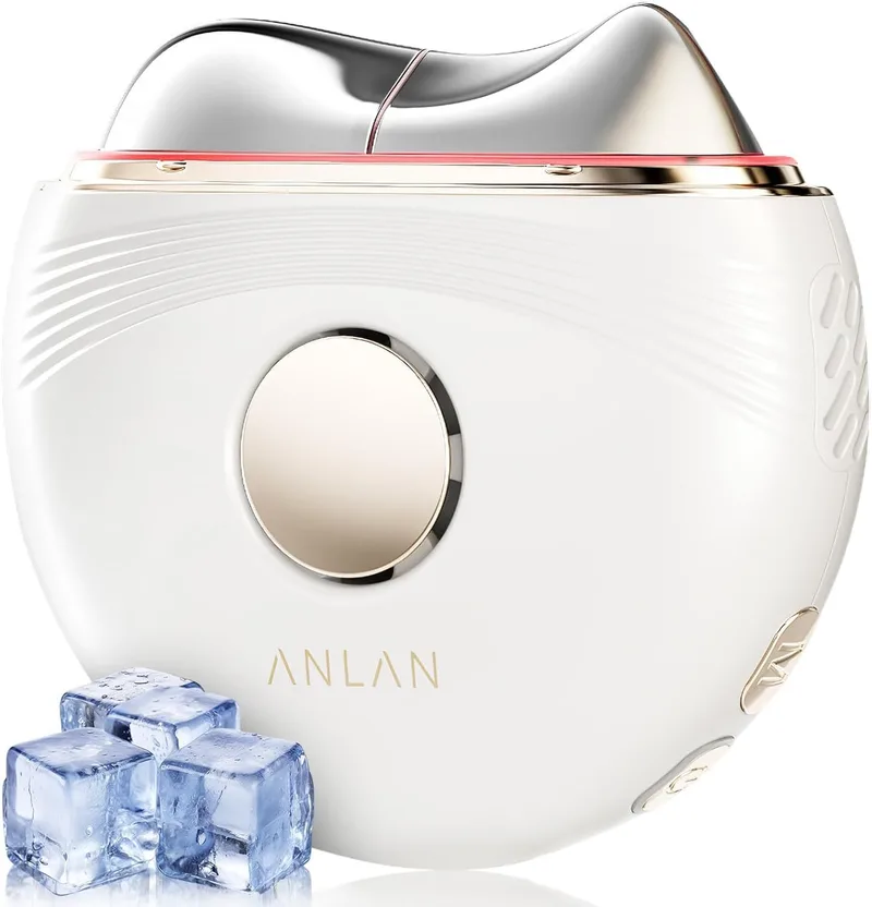 ANLAN ▫️ EMS Massajador facial EMS com calor frio, GuaSha Massajador elétrico reafirmante com luz vermelha violeta azul para antirrugas Lifting Anti-aging