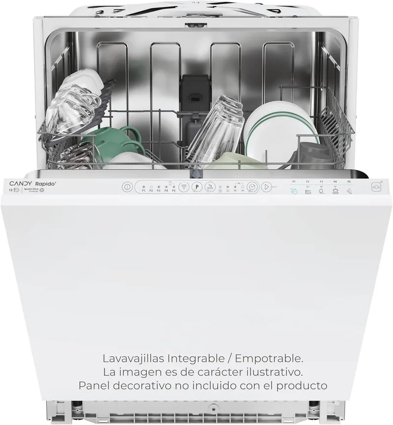 CANDY ▫️ Rapidò CI 3E7L0W2, Máquina de lavar louça embutível de 60 cm, 13 serviços, digital, Wi-Fi, 5 programas, motor inverter, indicador de falta de sal, indicador de fim de ciclo, arranque diferido de 3-6-9 horas, 47 dB
