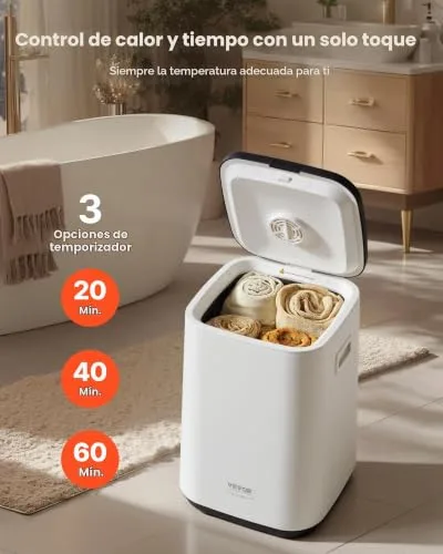 VEVOR ▫️ Aquecedor de toalhas de 20 L com ecrã LED e luz indicadora em forma de U. Aquecedor de toalhas inteligente com temporizador ajustável para casa de banho, cobertor, pijama, desligamento automático, branco 6