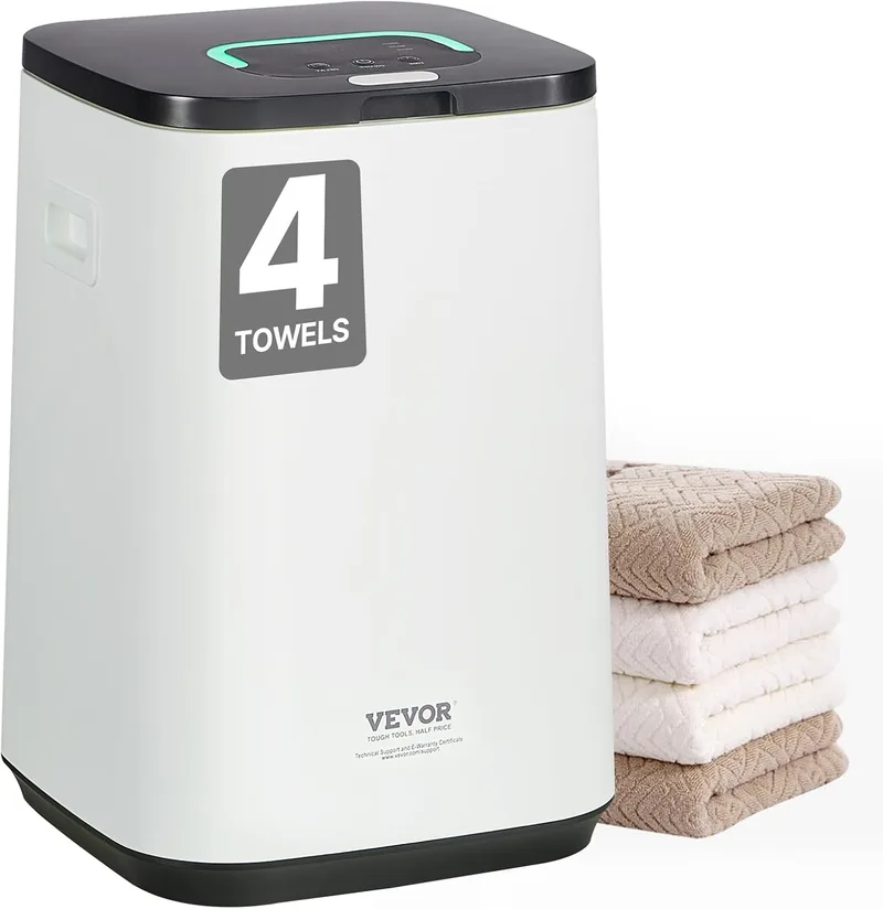 VEVOR ▫️ Aquecedor de toalhas de 20 L com ecrã LED e luz indicadora em forma de U. Aquecedor de toalhas inteligente com temporizador ajustável para casa de banho, cobertor, pijama, desligamento automático, branco