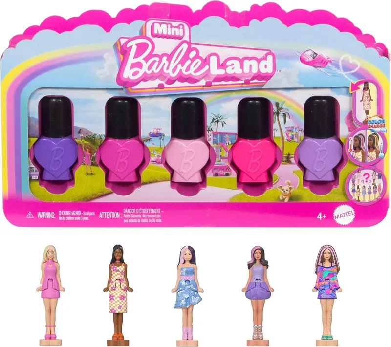 Barbie Mini BarbieLand Fashionistas 5-pack, mini bonecas de 3,81cm com embalagem de verniz, coleção instantânea com revelações surpresa, JGL28