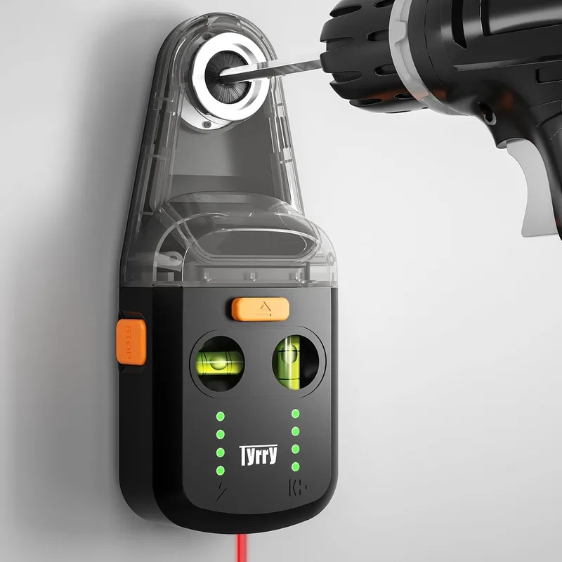 Tyrry ▫️ Nível a laser 4 em 1 com aspirador de pó para broca, nível de bolha, ventosa eletrónica a vácuo e suporte de parede, para pendurar quadros, pintar e fazer renovações em casa