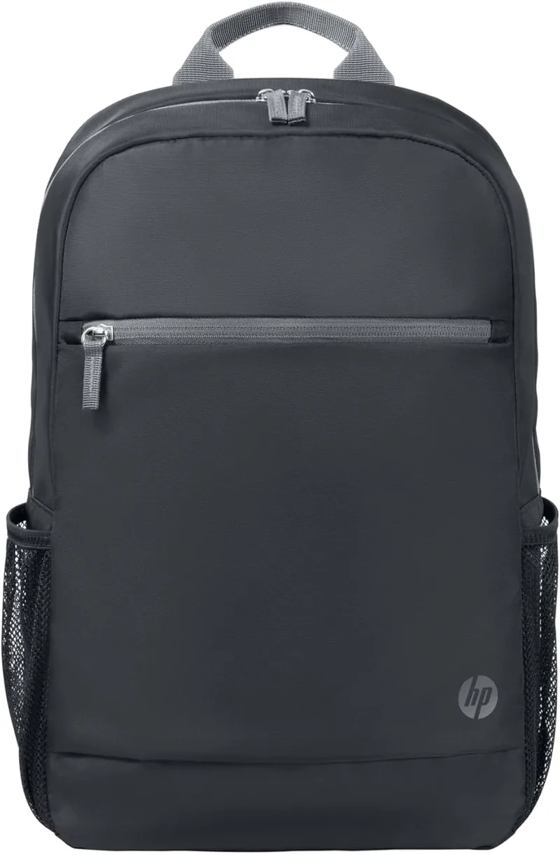HP ▫️ Mochila para computador portátil 15,6" (compartimento, alças almofadadas, encosto almofadado, resistente à água, fecho de correr superior) Preto e cinzento