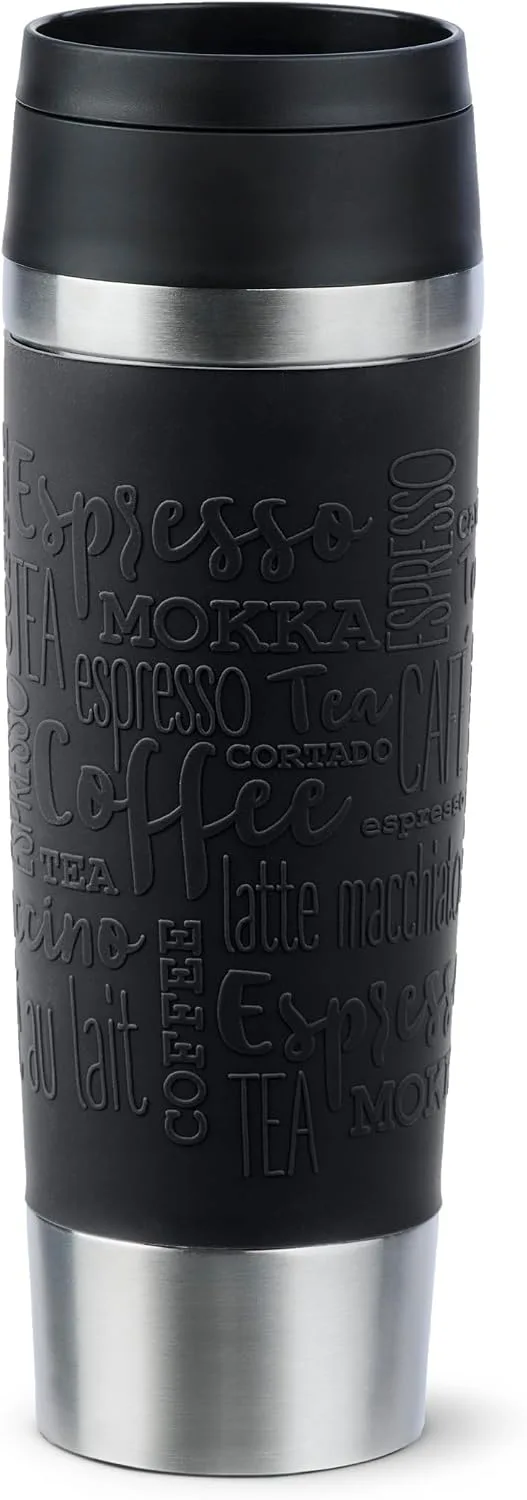 Tefal ▫️ Classic, Caneca de viagem de 0,5 L, preta, aço inoxidável | Tampa com fecho Quick Press, 360° para beber de qualquer ângulo, hermética, mantém as bebidas frias durante 12 horas e quentes durante 6 horas
