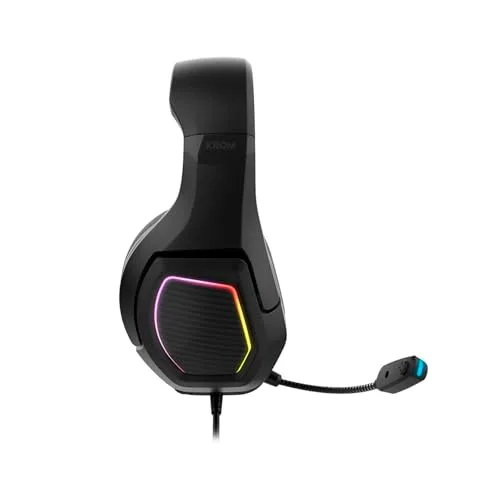 KROM ▫️ KOPA 7.1 – Auscultadores para jogos com ligação USB, som virtual 7.1, iluminação RGB arco-íris, drivers de 50 mm, microfone omnidirecional, controlo de volume e silêncio, arnês leve e ajustável – Preto 3