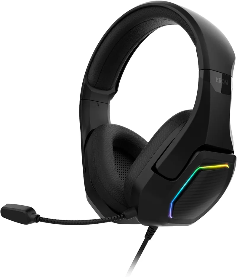 KROM ▫️ KOPA 7.1 – Auscultadores para jogos com ligação USB, som virtual 7.1, iluminação RGB arco-íris, drivers de 50 mm, microfone omnidirecional, controlo de volume e silêncio, arnês leve e ajustável – Preto