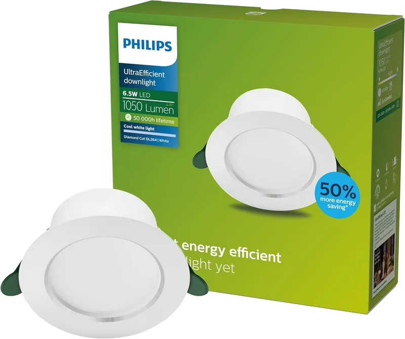 Philips ▫️ LED UltraEfficient Downlight Diamond Cut, 4000 K, 1050 lm, 150 mm, vida útil de 50 000 horas, cor branca
