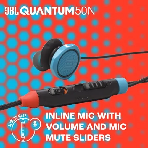 JBL ▫️ Quantum 50N, auscultadores intra-auriculares com fio para jogos, USB-C, QuantumSURROUND, microfone, botões para ajustar o volume e silenciar o microfone, compatibilidade multiplataforma, azul e vermelho 5