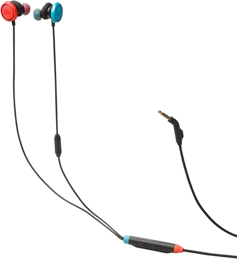 JBL ▫️ Quantum 50N, auscultadores intra-auriculares com fio para jogos, USB-C, QuantumSURROUND, microfone, botões para ajustar o volume e silenciar o microfone, compatibilidade multiplataforma, azul e vermelho