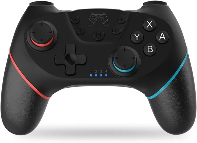 NK ▫️ Comando de interrutor sem fios - Interruptor/OLED/Lite/Pro com função Wake, definições macro, Bluetooth, 6 eixos, função Turbo, vibração dupla de choque duplo, indicadores LED - Preto (vermelho e azul)