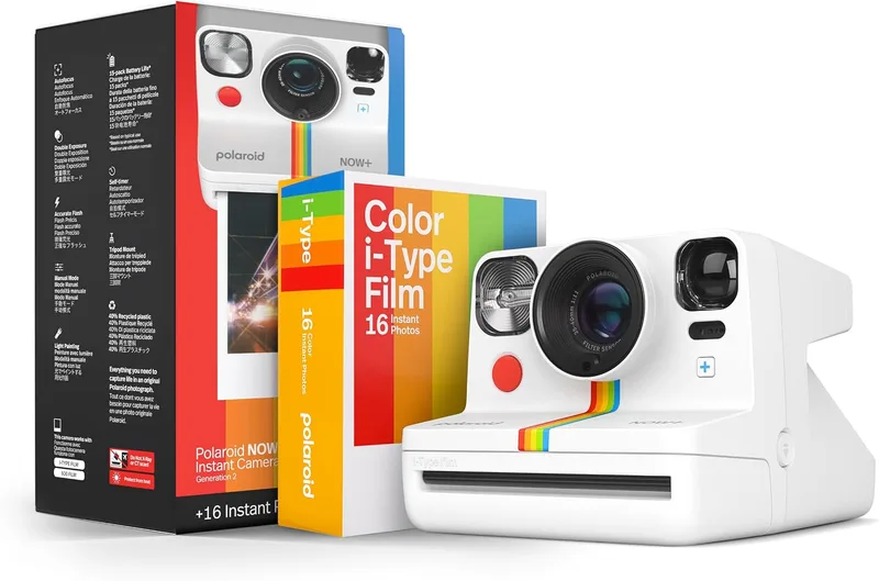 Polaroid ▫️ Now+ Geração 2 - Pacote de câmara + rolo (16 fotografias incluídas), Cor Branca, câmara de fotografia instantânea controlada por aplicação e ligada via Bluetooth, 6437