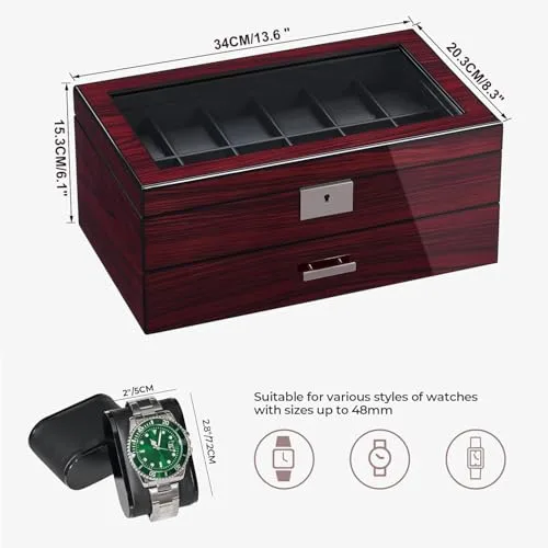 ANWBROAD ▫️ Caixa para relógios com 12 compartimentos, porta-joias para homem com tampa de vidro 6