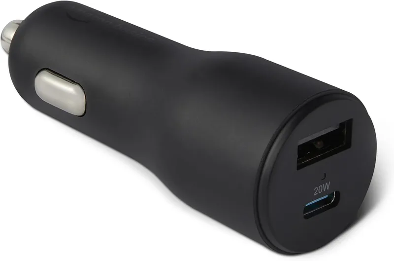 Amazon Basics ▫️ Carregador para automóvel Fast Charge, porta dupla, 1 USB-C + 1 USB-A, 32 W, preto