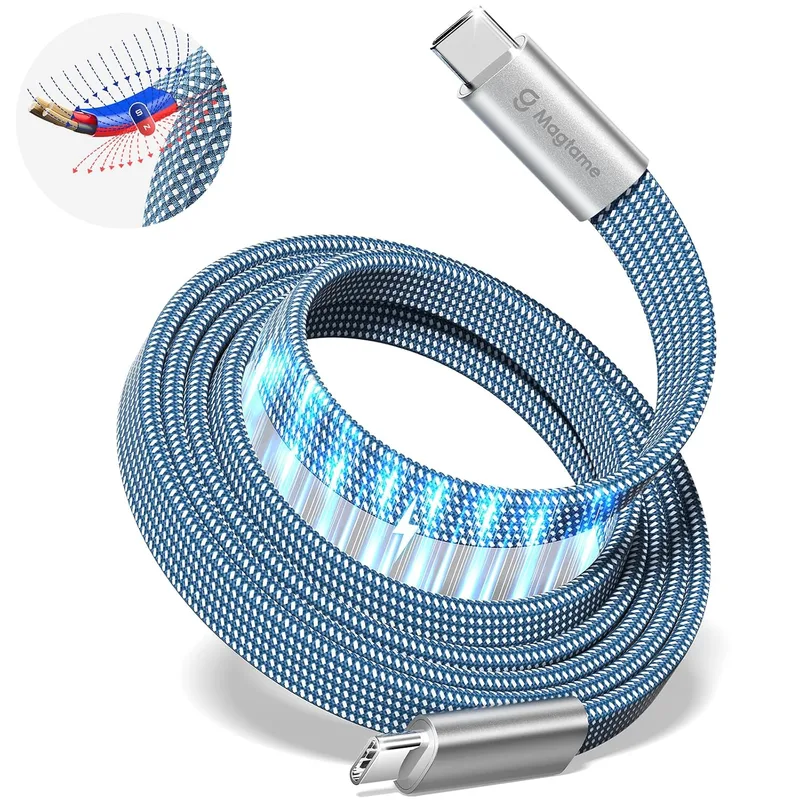 Magtame ▫️ Cabo C USB, cabo C USB magnético plano de 240 W para cabo C USB, cabo C de carregamento rápido em nylon trançado de 1 m, 5 A, para iPhone 15/15 Pro / 19 Pro Max, para Samsung e MacBook