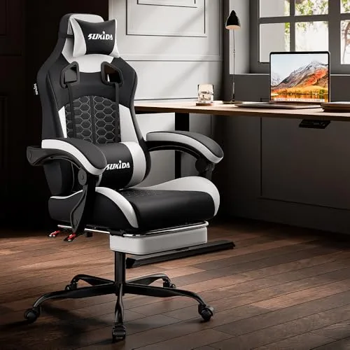 SUKIDA ▫️ Cadeira ergonómica para videojogos e de escritório, em pele sintética, com apoio para a cabeça, ergonómica, com apoio lombar, até 150 kg 2