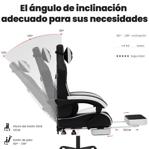 SUKIDA ▫️ Cadeira ergonómica para videojogos e de escritório, em pele sintética, com apoio para a cabeça, ergonómica, com apoio lombar, até 150 kg 4