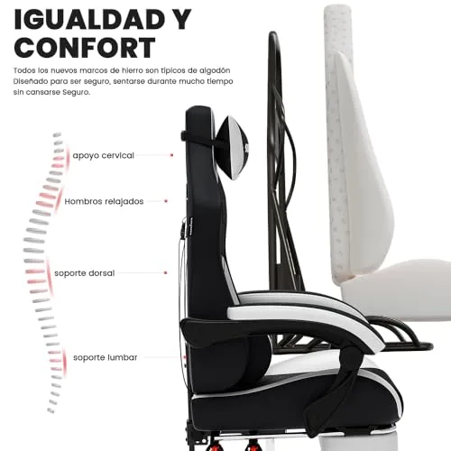 SUKIDA ▫️ Cadeira ergonómica para videojogos e de escritório, em pele sintética, com apoio para a cabeça, ergonómica, com apoio lombar, até 150 kg 5