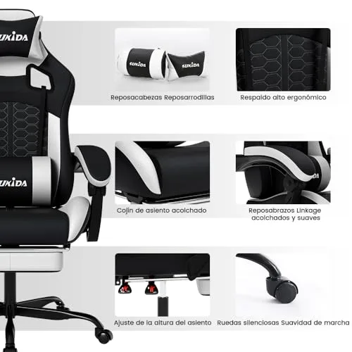 SUKIDA ▫️ Cadeira ergonómica para videojogos e de escritório, em pele sintética, com apoio para a cabeça, ergonómica, com apoio lombar, até 150 kg 7