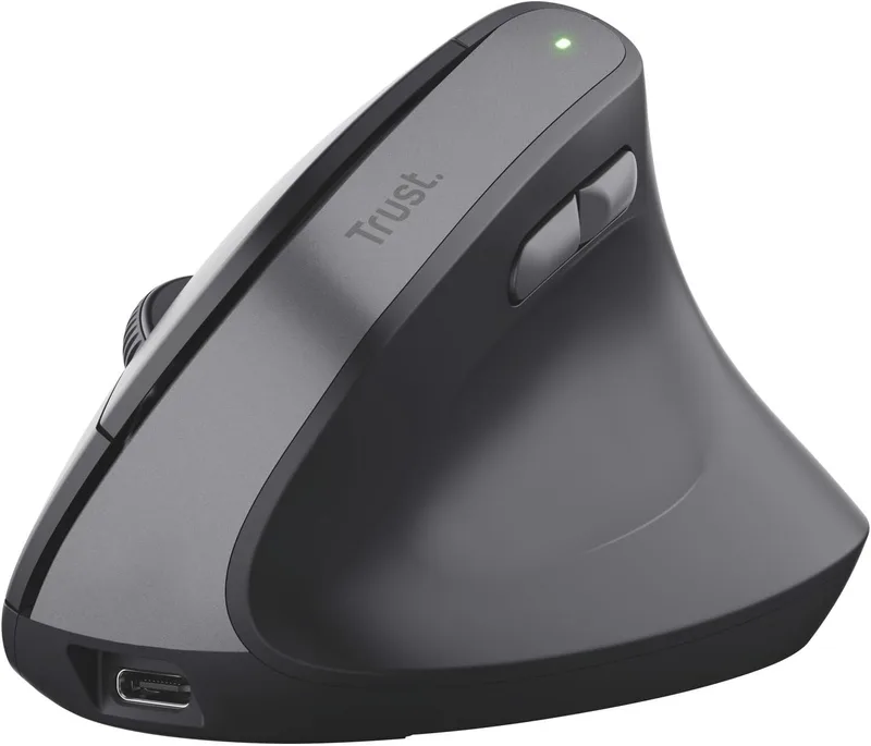 Trust ▫️ Rato vertical sem fios Yuno, rato ergonómico recarregável | Reduz a tensão nos braços e nos pulsos, para utilizadores destros, recetor USB de 2,4 GHz, 800-2400 DPI, 70 % de plástico reciclado
