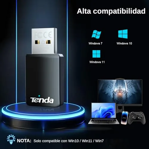 Tenda ▫️ AX900 U11 – Adaptador Wi-Fi USB para PC, Wi-Fi 6 USB de banda dupla (5 GHz e 2,4 GHz), adaptador Wi-Fi para PC compatível com Windows 11/10/7, Soft-Ap, WPA2 5