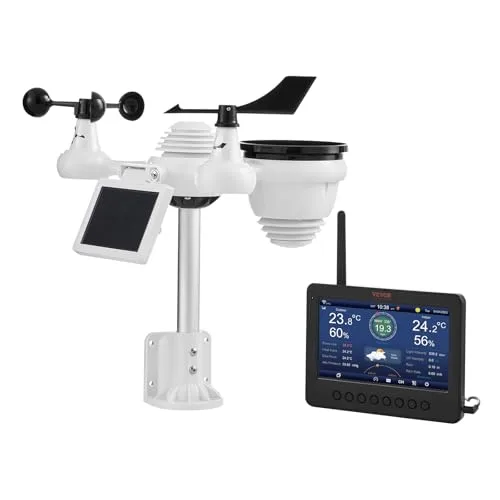 VEVOR ▫️ Estação Meteorológica Sem Fios 7 em 1 com Wi-Fi, ecrã TFT a cores de 7", sensor exterior alimentado a energia solar, monitorização da temperatura, humidade, velocidade/direção do vento e precipitação 4