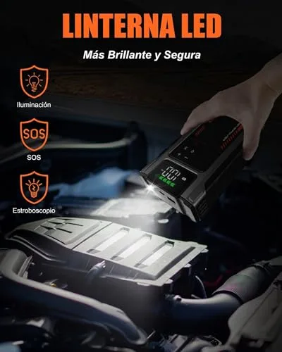 Eigotrav ▫️ Arrancador de baterias de automóvel com compressor de 150 PSI, 6000 A (para motores a gasolina de 9,0 L ou a gasóleo de 7,5 L), arrancador de bateria de 12 V com ecrã LCD, lanterna LED 5
