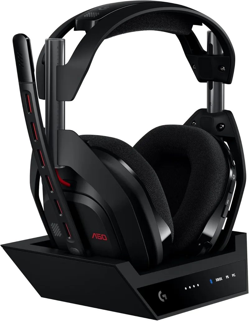Logitech G ▫️ Auscultadores sem fios para jogos Astro A50 Lightspeed + Base (5.ª geração), Pro-G Graphene, alternância entre 3 sistemas, USB-C, Xbox, PS5, PC, Nintendo Switch, Switch 2, Bluetooth - Preto