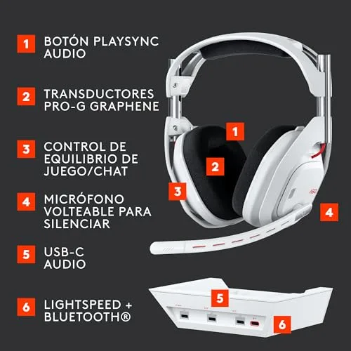 Logitech G ▫️ Auscultadores sem fios para jogos Astro A50 Lightspeed + Base 6